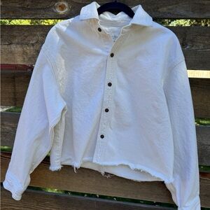 Rag & Bone Crop Oversized Shirt Cream Classic Fit